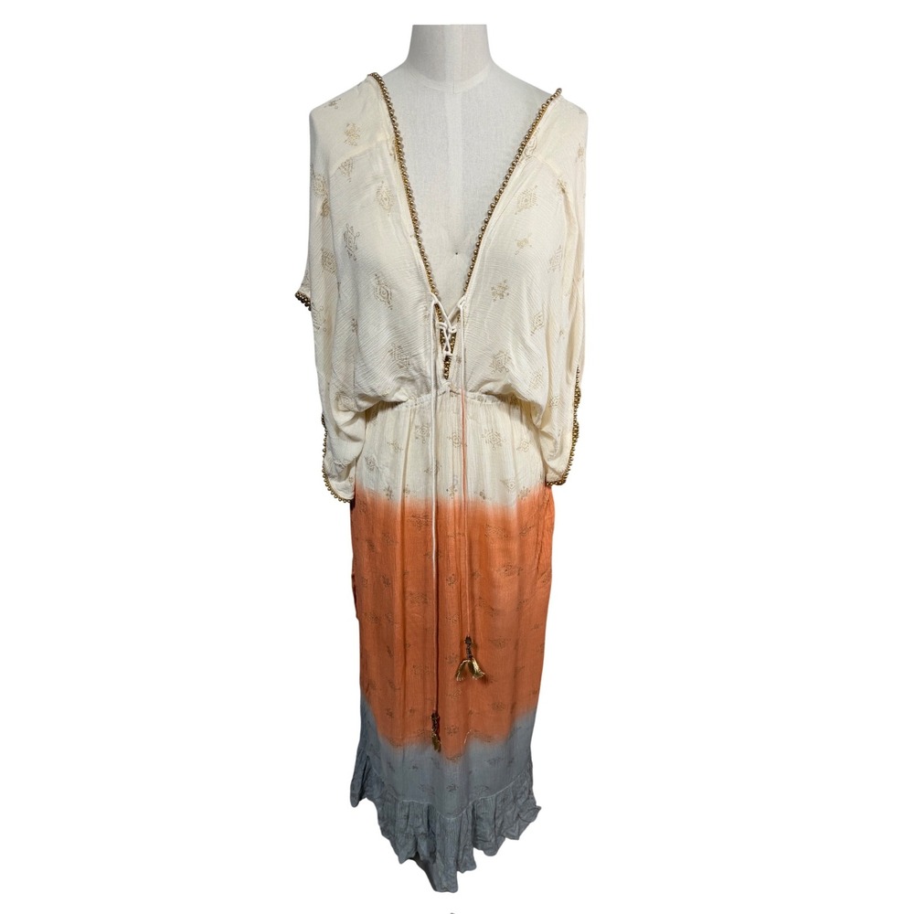 Z&L Europe Maxi Dress Bohochic Ombre Gold Foil M V-Neck Chic MCM Festival Earthy